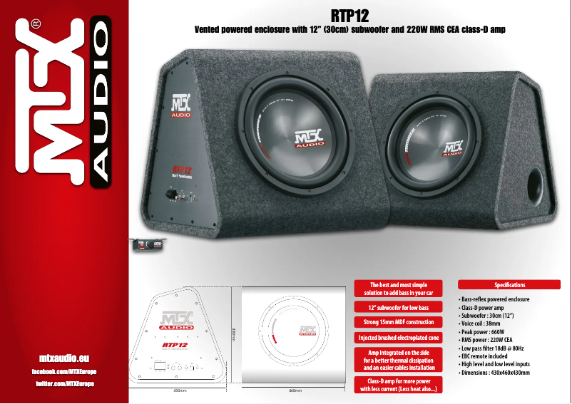 Page 1 de la notice Fiche technique MTX Audio RTP12