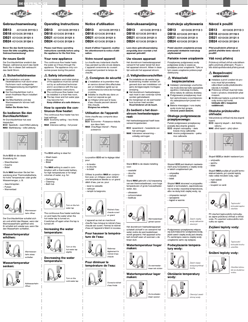 Page 1 de la notice Manuel utilisateur Clage DB18