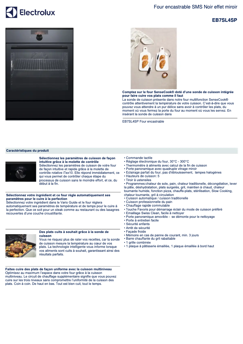 Page 1 de la notice Fiche technique Electrolux EB7SL4SP