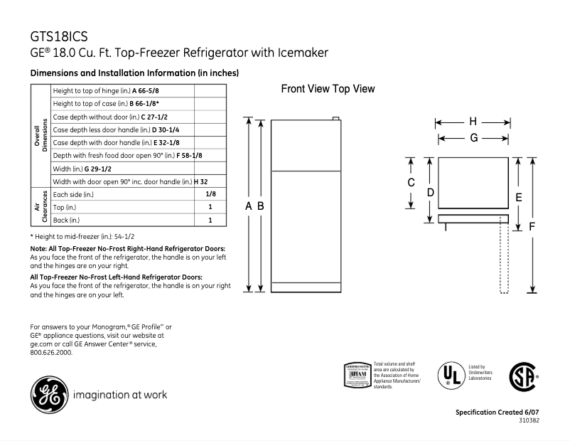 Imagen de la primera página del manual del dispositivo GTS18ICSRWW
