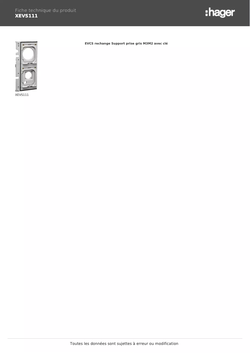 Page n°1 - Fiche technique Hager XEVS111