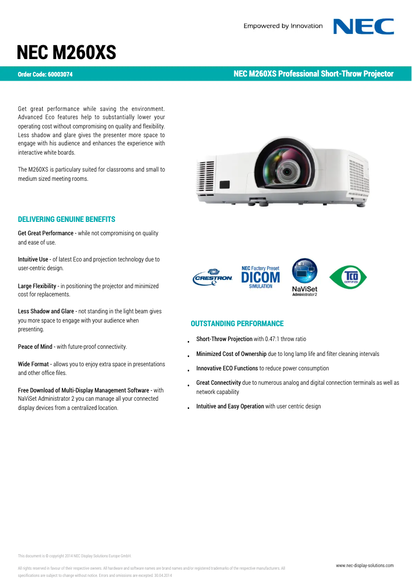 Image de la première page du manuel de l'appareil M260XS