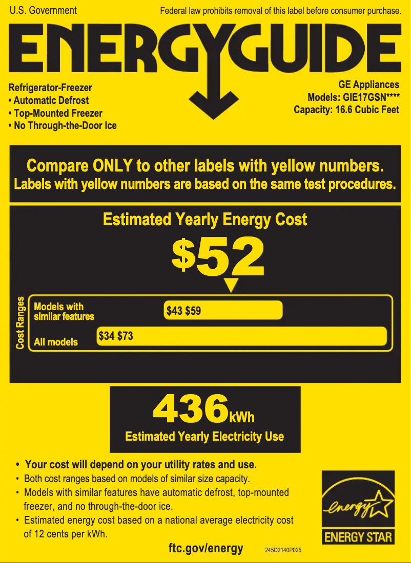 Page 1 of the manual Energy Label GE GIE17GSNRSS
