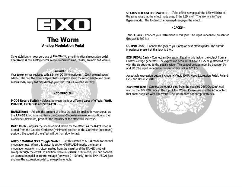 Image de la première page du manuel de l'appareil Worm Modulation Multi FX
