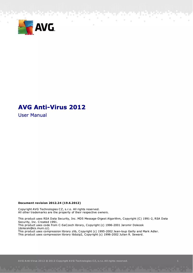 Page 1 de la notice Manuel utilisateur AVG AntiVirus (2012)
