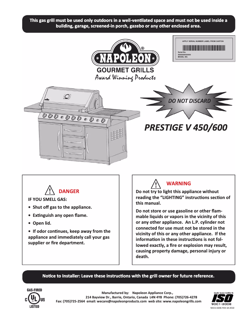 Image de la première page du manuel de l'appareil Prestige FIVE 450
