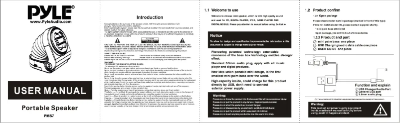 Page 1 de la notice Manuel utilisateur Pyle PMS7B