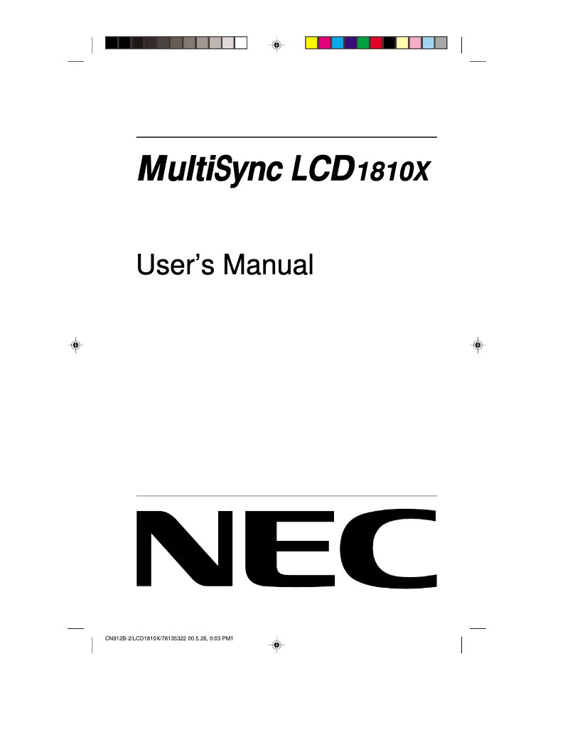 Page 1 de la notice Manuel utilisateur NEC MultiSync LCD1810X
