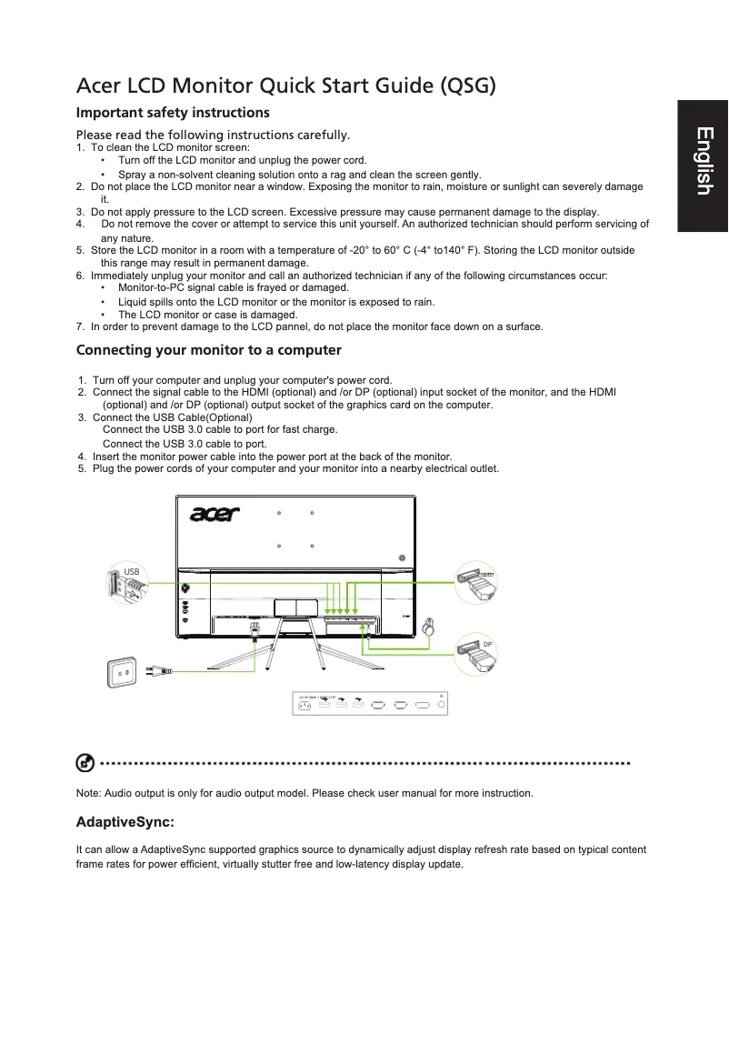 Página 1 del manual Guía de inicio rápido Acer ET322QKC