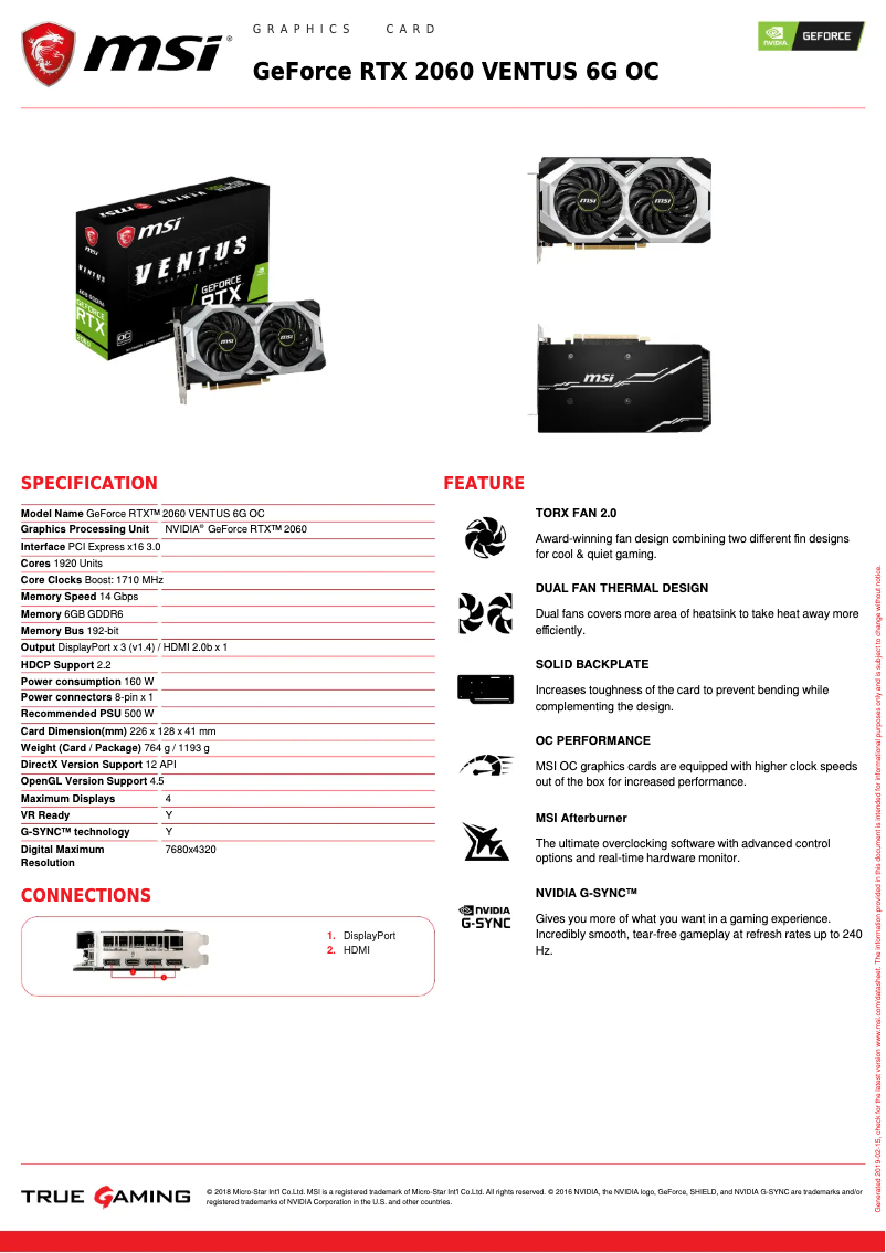 Página 1 del manual Manual de usuario MSI Geforce RTX 2060 Ventus 6G OC