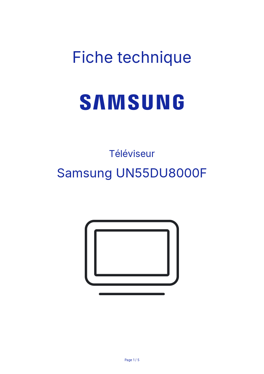 Page n°1 - Fiche technique Samsung UN55DU8000F