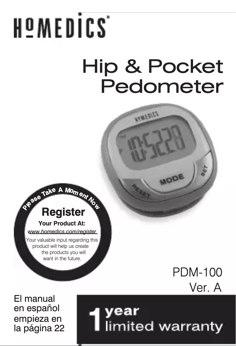 Page 1 de la notice Manuel utilisateur Homedics Hip & Pocket PDM-100A