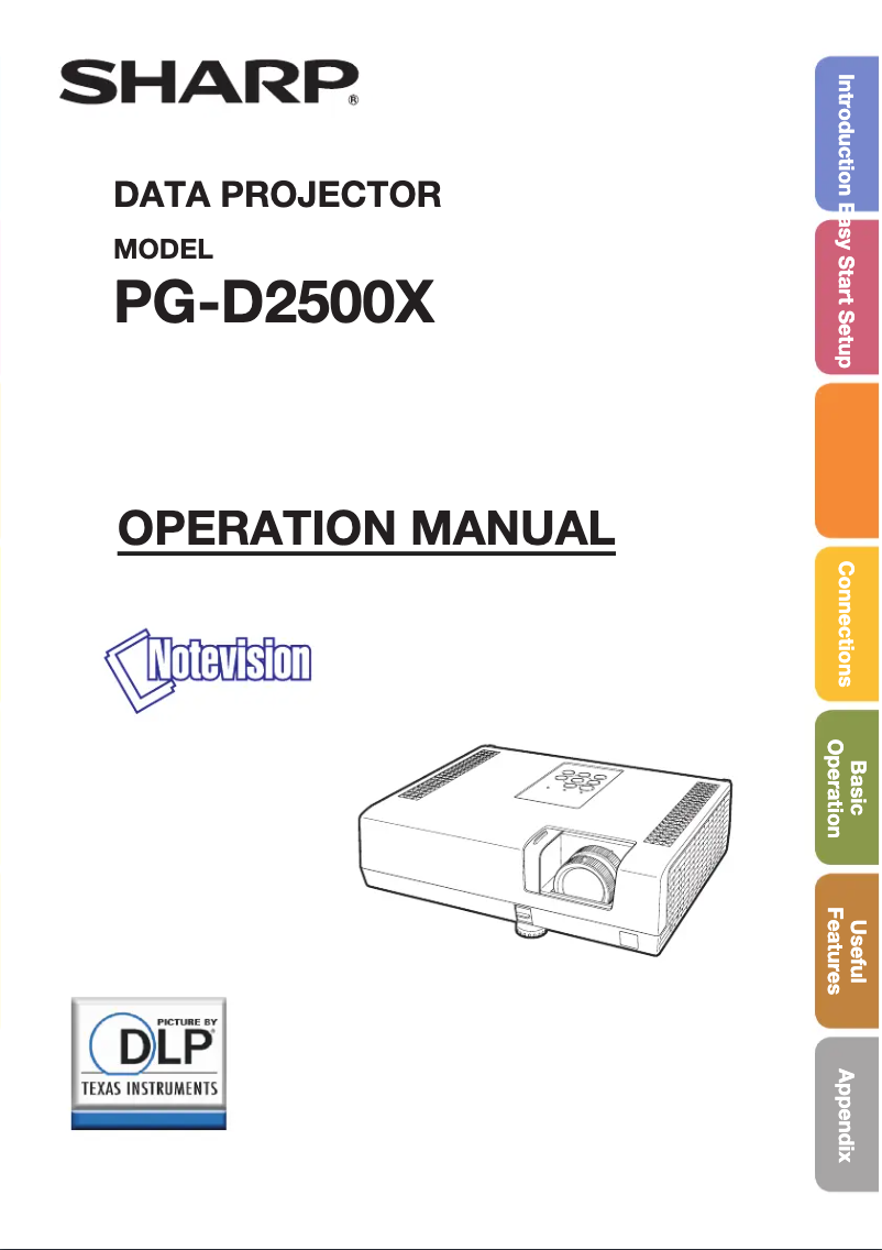 Page 1 de la notice Manuel utilisateur Sharp PG-D2500X