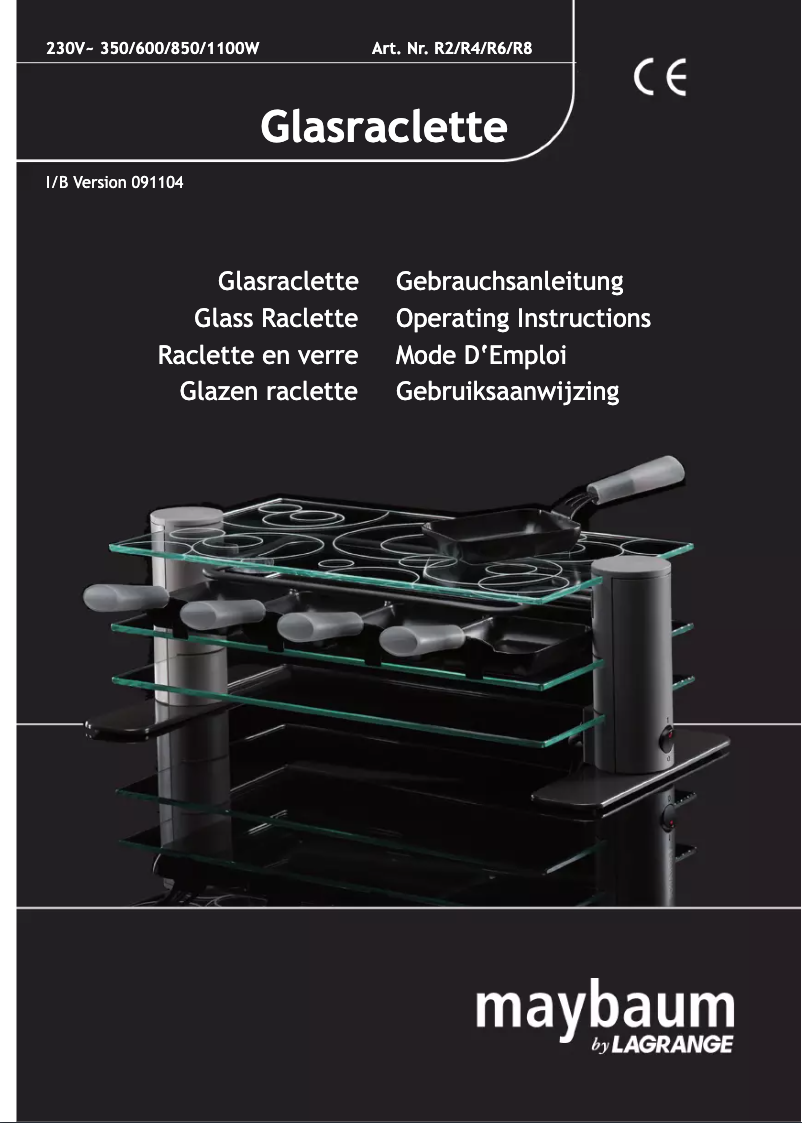 Image de la première page du manuel de l'appareil Glass Raclette R8