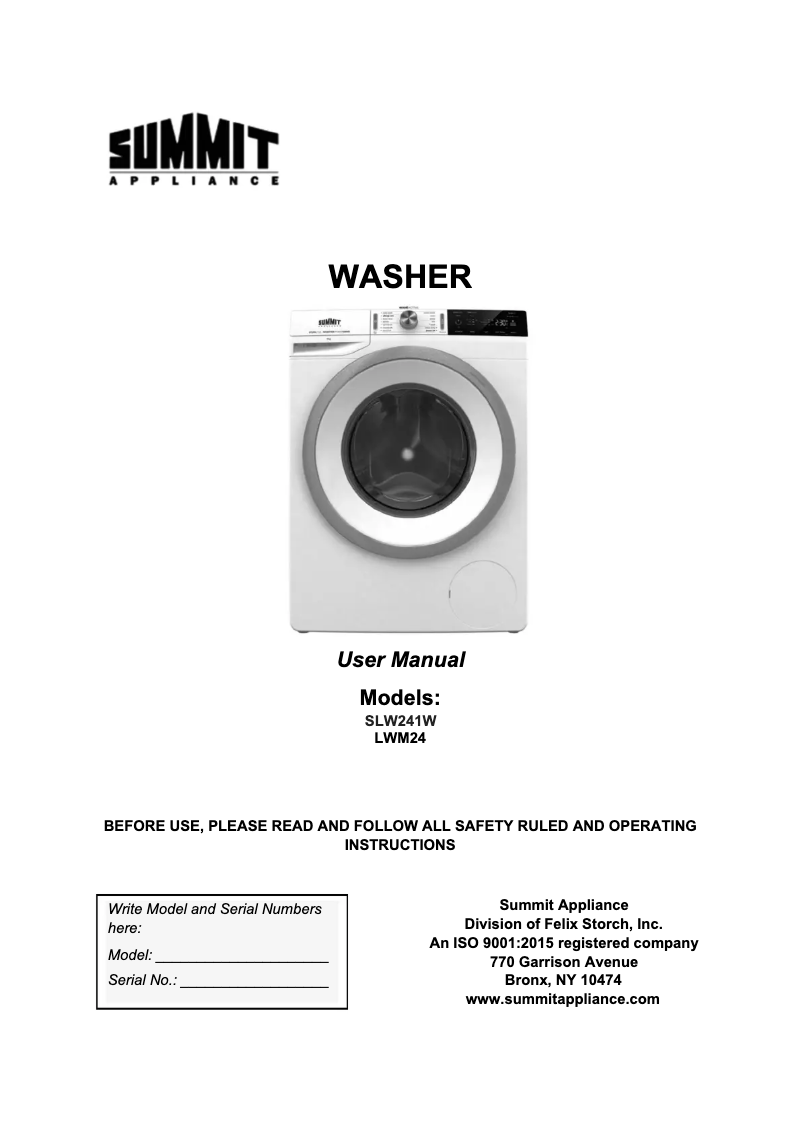 Page n°1 - Manuel utilisateur Summit SLW241W