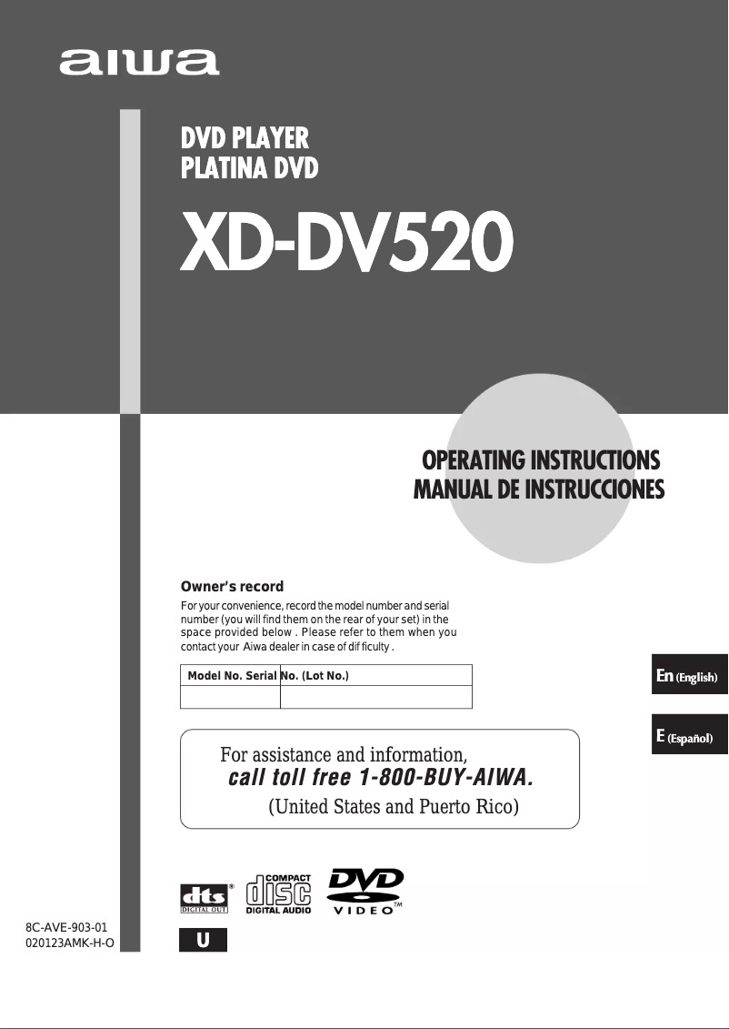 Page n°1 - Manuel utilisateur Aiwa XD-DV520