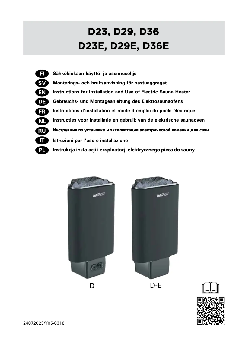 Page 1 de la notice Manuel utilisateur Harvia Delta HDE294M