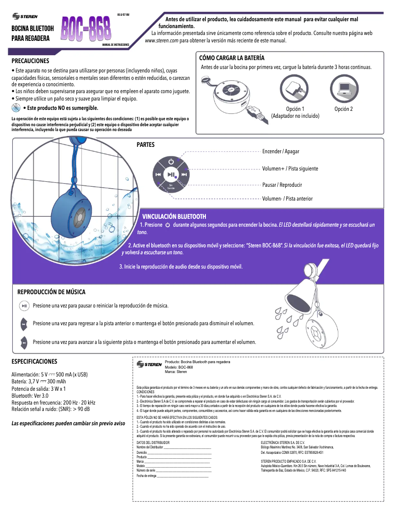 Página 1 del manual Manual de usuario Steren BOC-868