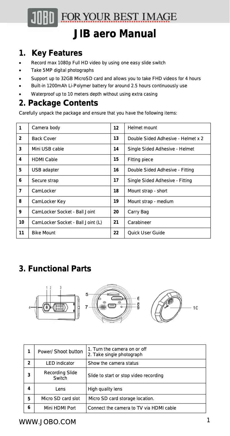 Page n°1 - Manuel utilisateur Jobo JIB aero
