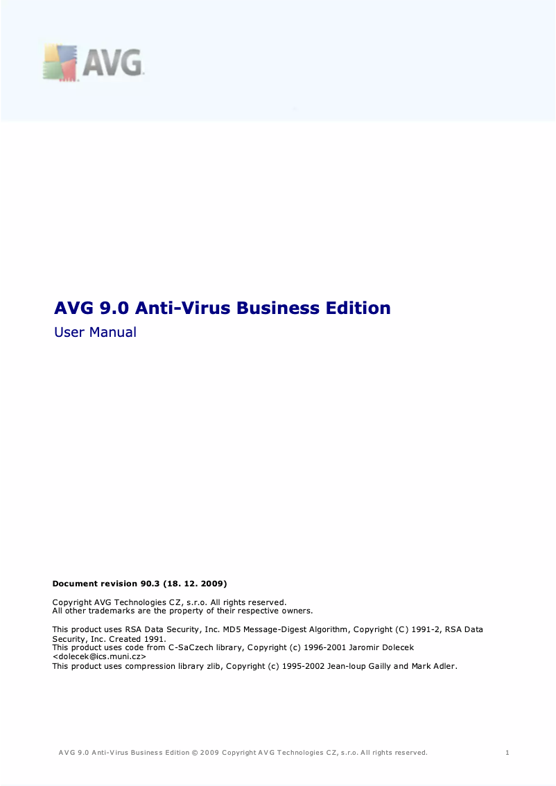 Page n°1 - Manuel utilisateur AVG Anti-Virus Business Edition 9.0