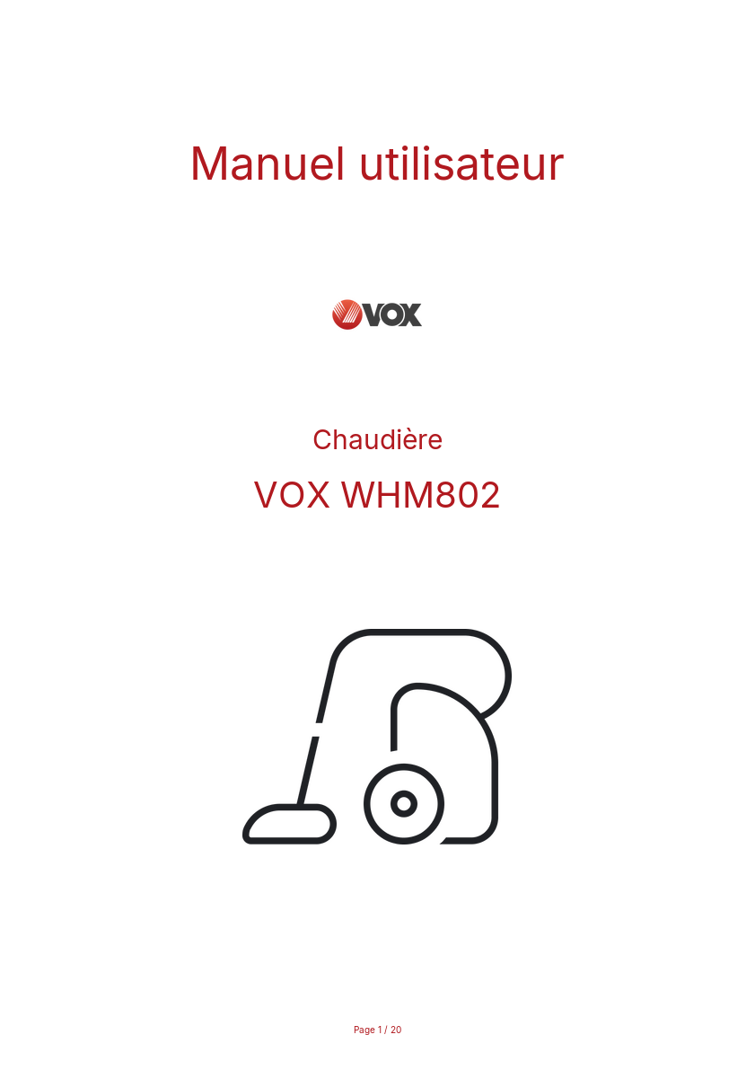 Page n°1 - Manuel utilisateur VOX WHM802