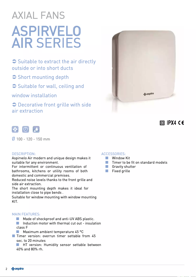 Page 1 de la notice Fiche technique Fantini Cosmi ASPIRVELO AIR