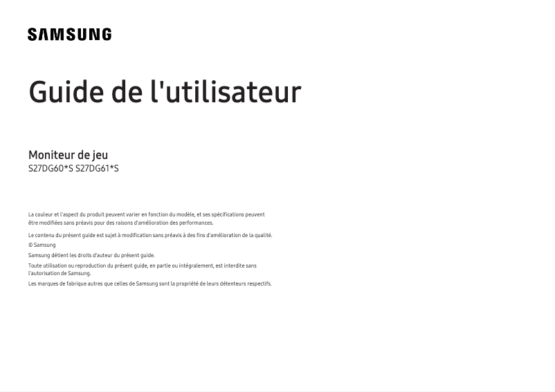 Page 1 de la notice Manuel utilisateur Samsung S27DG602SM