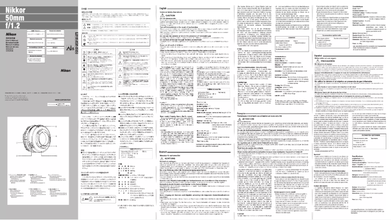 Page 1 de la notice Manuel utilisateur Nikon Nikkor 50mm f/1.2