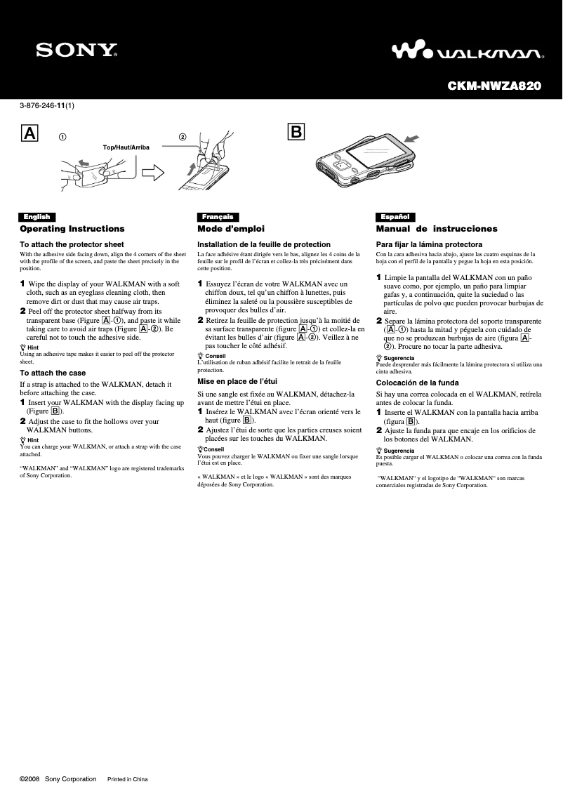 Image de la première page du manuel de l'appareil CKM-NWZA820