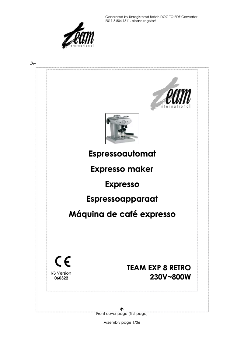 Page n°1 - Manuel utilisateur Team EXP 8 Retro