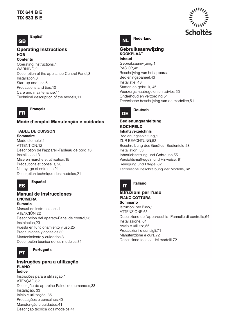 Image de la première page du manuel de l'appareil TIX 644 B E