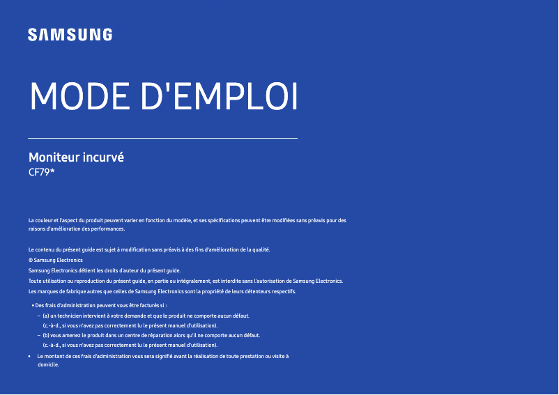 Page 1 de la notice Manuel utilisateur Samsung C34F791WQN
