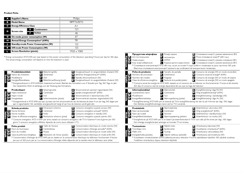 Page n°1 - Fiche technique Philips 6000 series 48PFT630