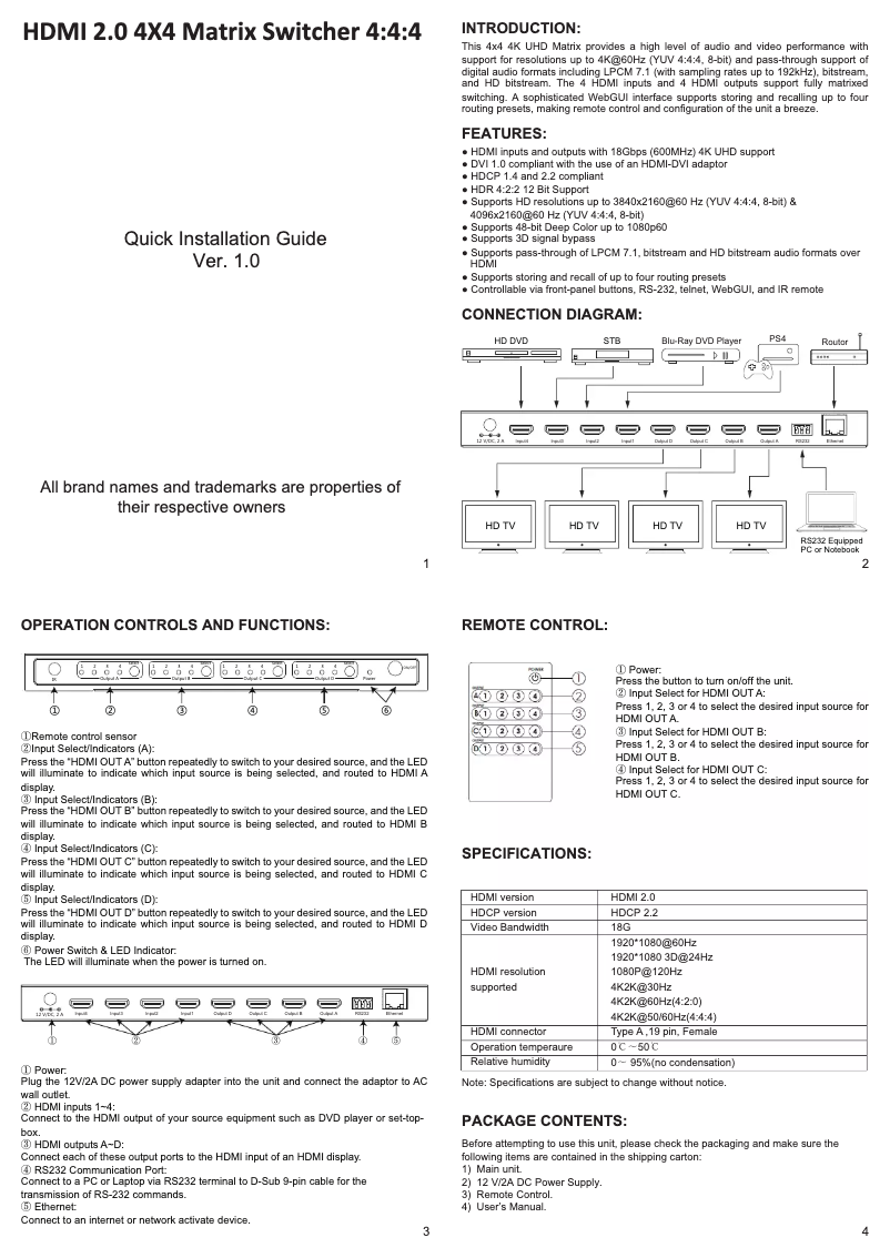 Page n°1 - Manuel utilisateur Micro Connect MC-HM-MT404L