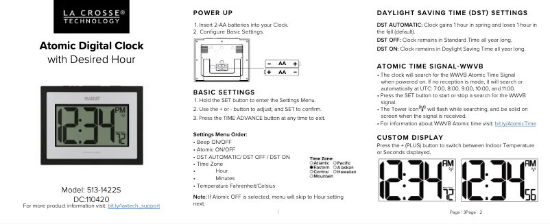 Page 1 de la notice Manuel utilisateur La Crosse Technology 513-1422S