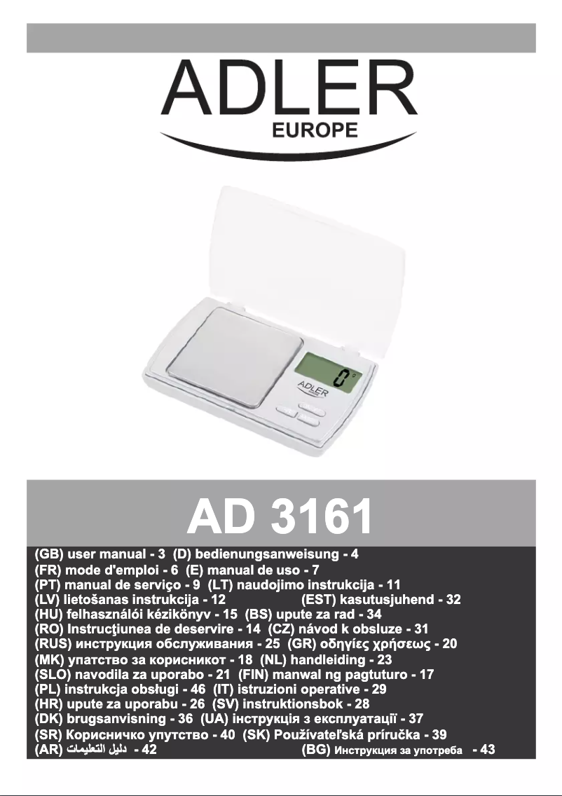 Image de la première page du manuel de l'appareil AD 3161