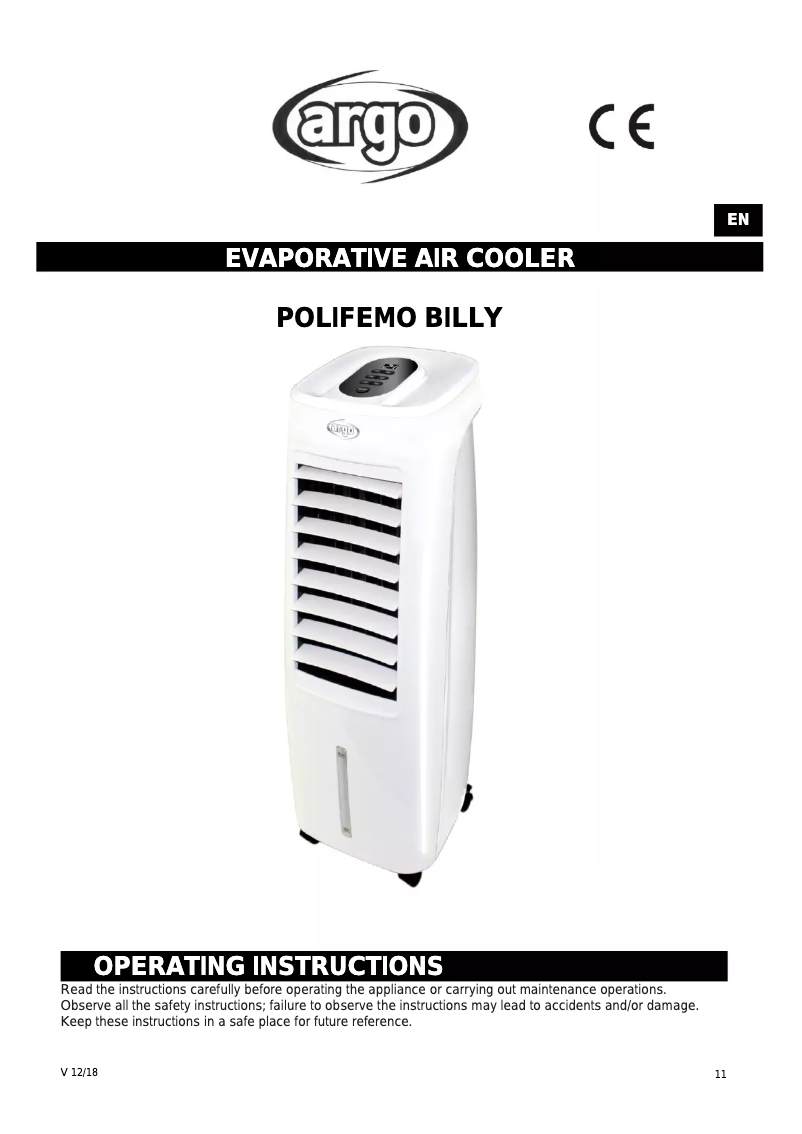 Image de la première page du manuel de l'appareil Polifemo Billy