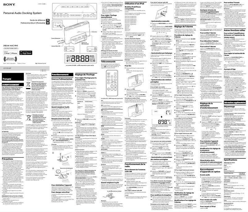 Page 1 de la notice Manuel utilisateur Sony ICF-DS15IP