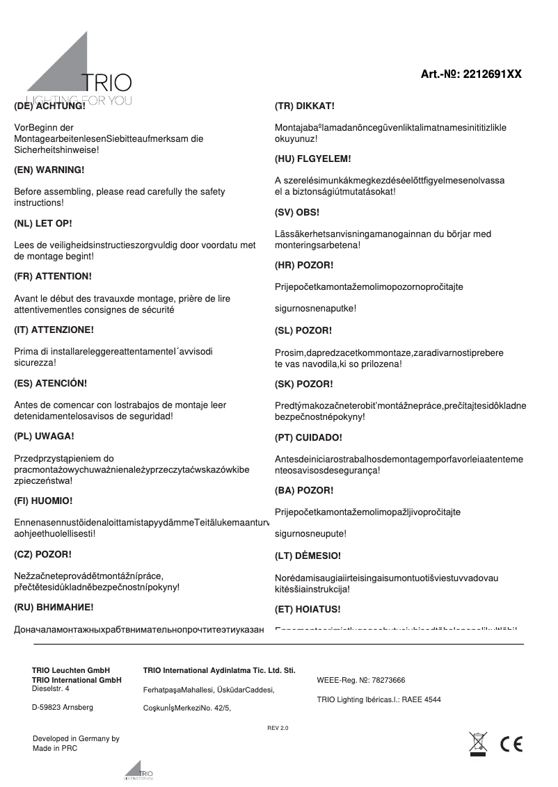 Page 1 de la notice Manuel utilisateur Trio Lighting Ticino 221269187