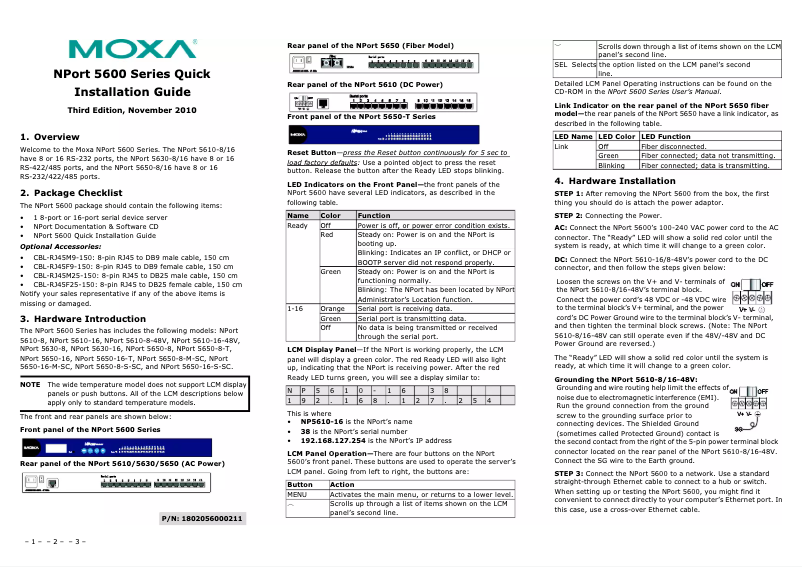 Page 1 de la notice Manuel utilisateur Moxa NPort 5650-8-S-SC