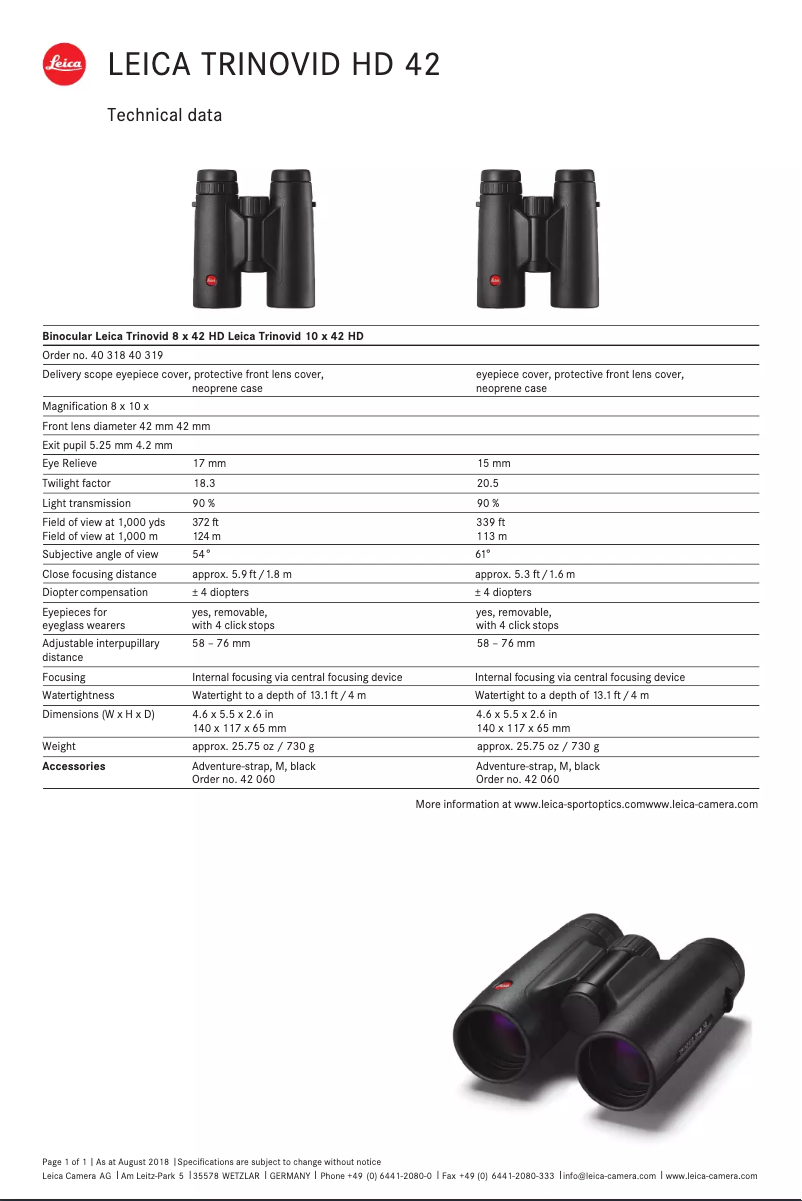 Image de la première page du manuel de l'appareil Trinovid 8x42 HD