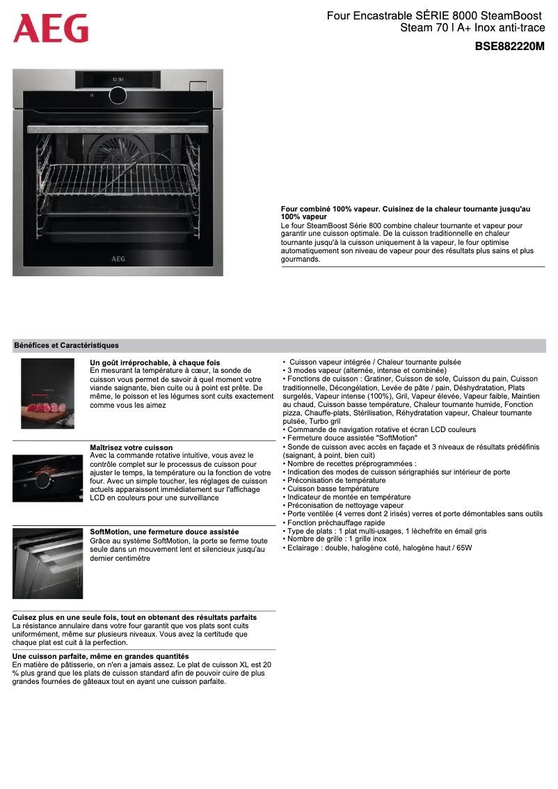 Page 1 de la notice Fiche technique AEG BSE882220M