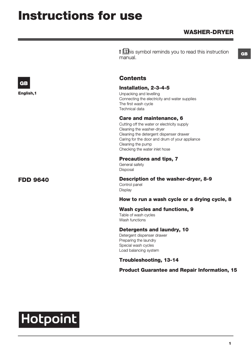 Image de la première page du manuel de l'appareil FDD 9640G UK