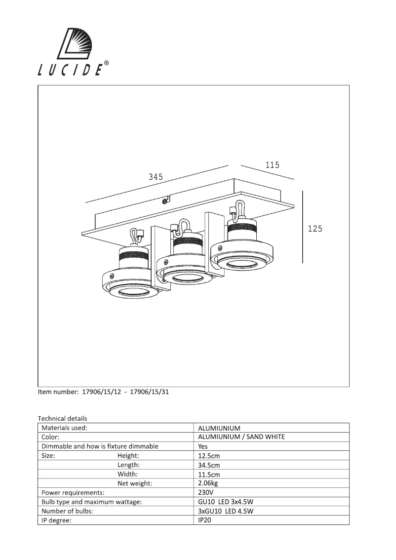 Page n°1 - Manuel utilisateur Lucide Landa 17906/15/12