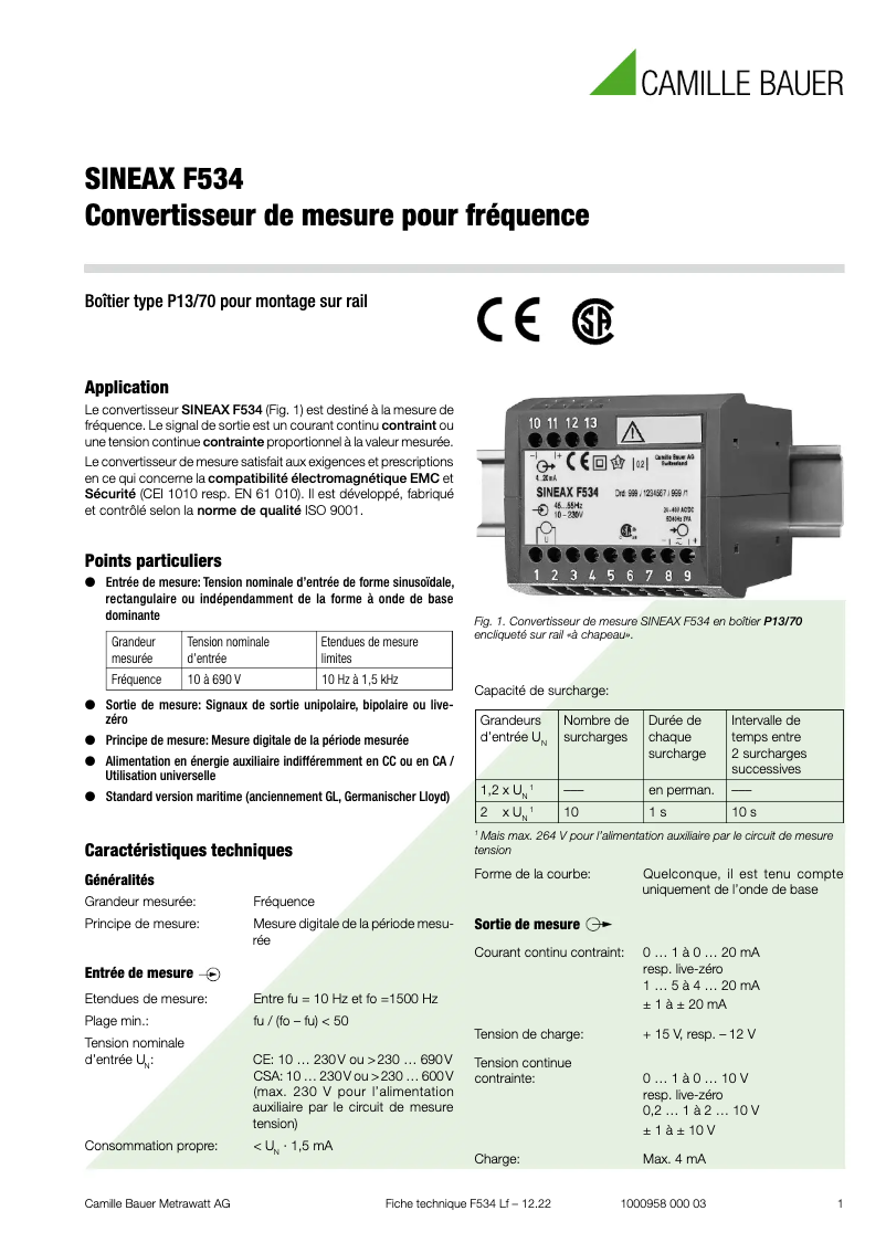 Image de la première page du manuel de l'appareil SINEAX F534