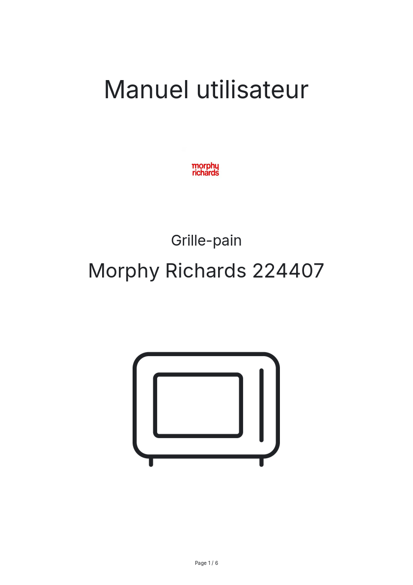 Page n°1 - Manuel utilisateur Morphy Richards 224407