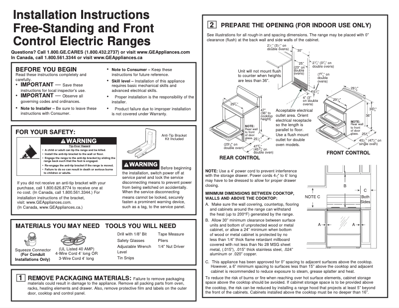 Page 1 of the manual Installation Guide GE Profile PS960FLDS