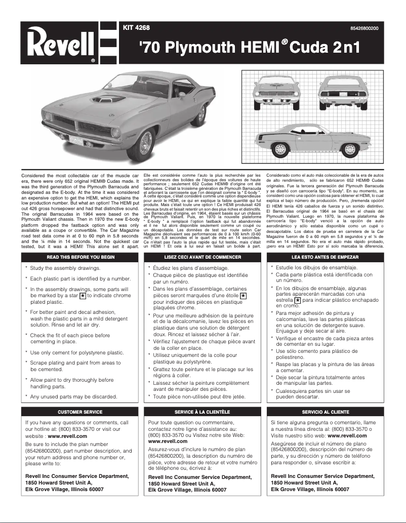 Image de la première page du manuel de l'appareil '70 Plymouth HEMI Cuda 2 'n 1