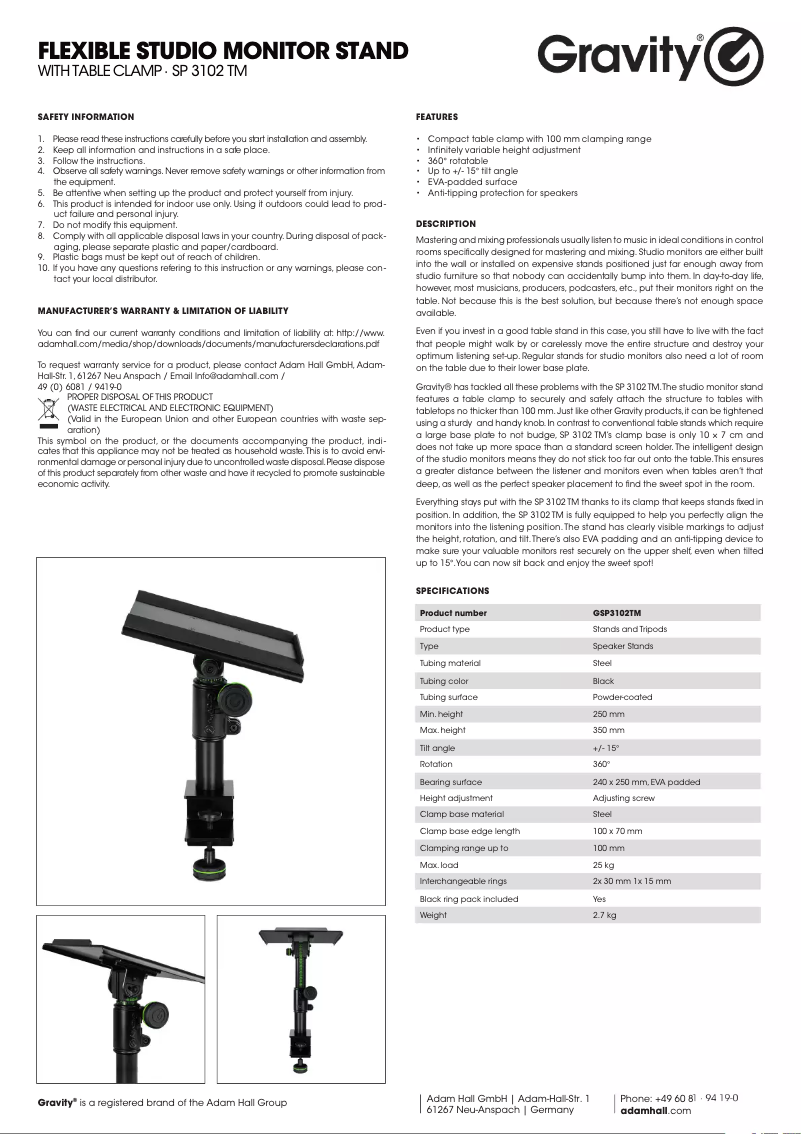 Page n°1 - Manuel utilisateur Gravity SP 3102 TM