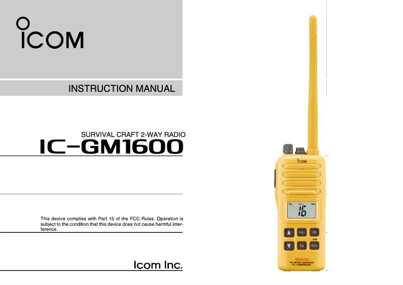 Image de la première page du manuel de l'appareil IC-GM1600